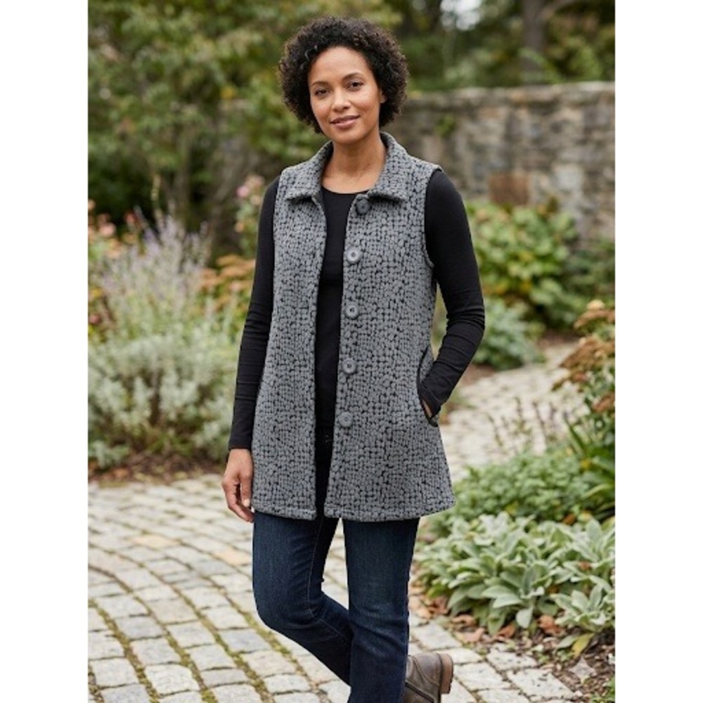 Ali‎ Miles Vest Small S Gray Black Pebble Textured Knit Button Front Sleeveless